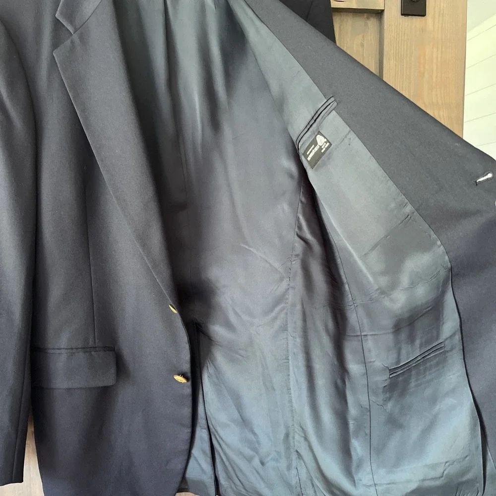 Vintage Stanley Blacker Navy Blue Gold Button Sport Coat Size 40L‎
